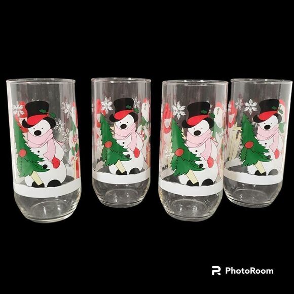 Vintage Luminarc Christmas Polar Bear Drinking Glasses Tumblers Set Of 4 Holiday - Picture 3 of 6